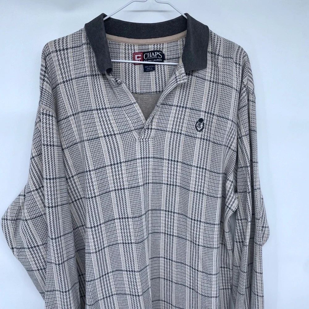 Vintage 90s Chaps Ralph Lauren Mens Plaid Long Sleeve Polo Shirt‎ Large Cotton